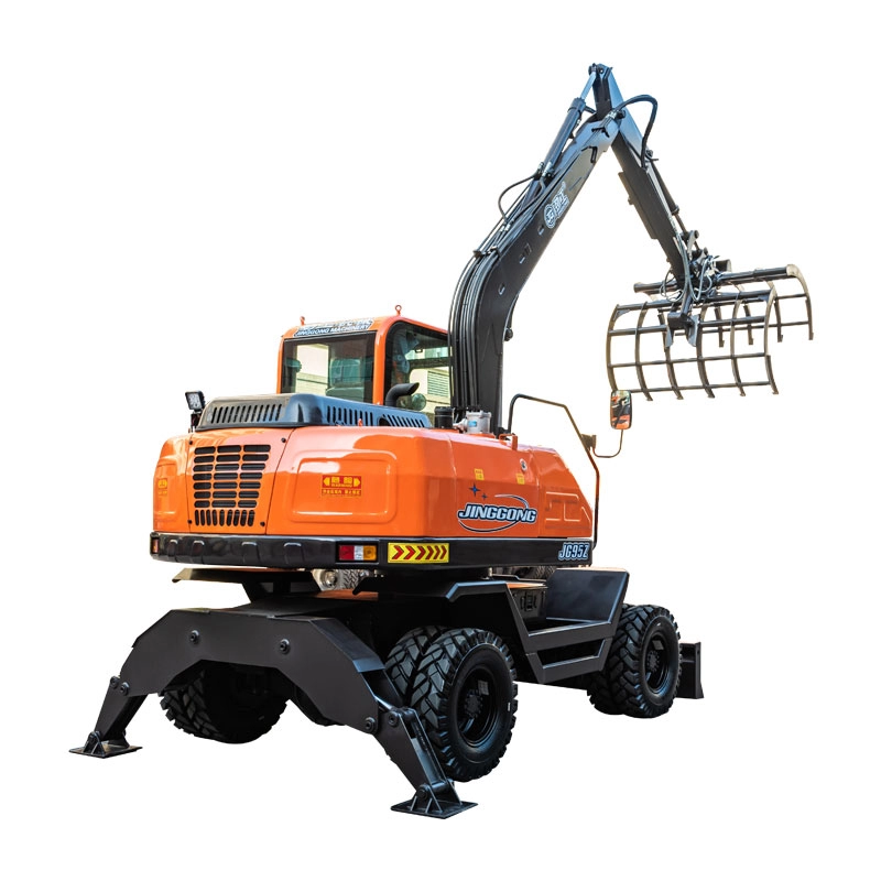 JG95Z 7.8 ton wheel excavator with log loader grapple